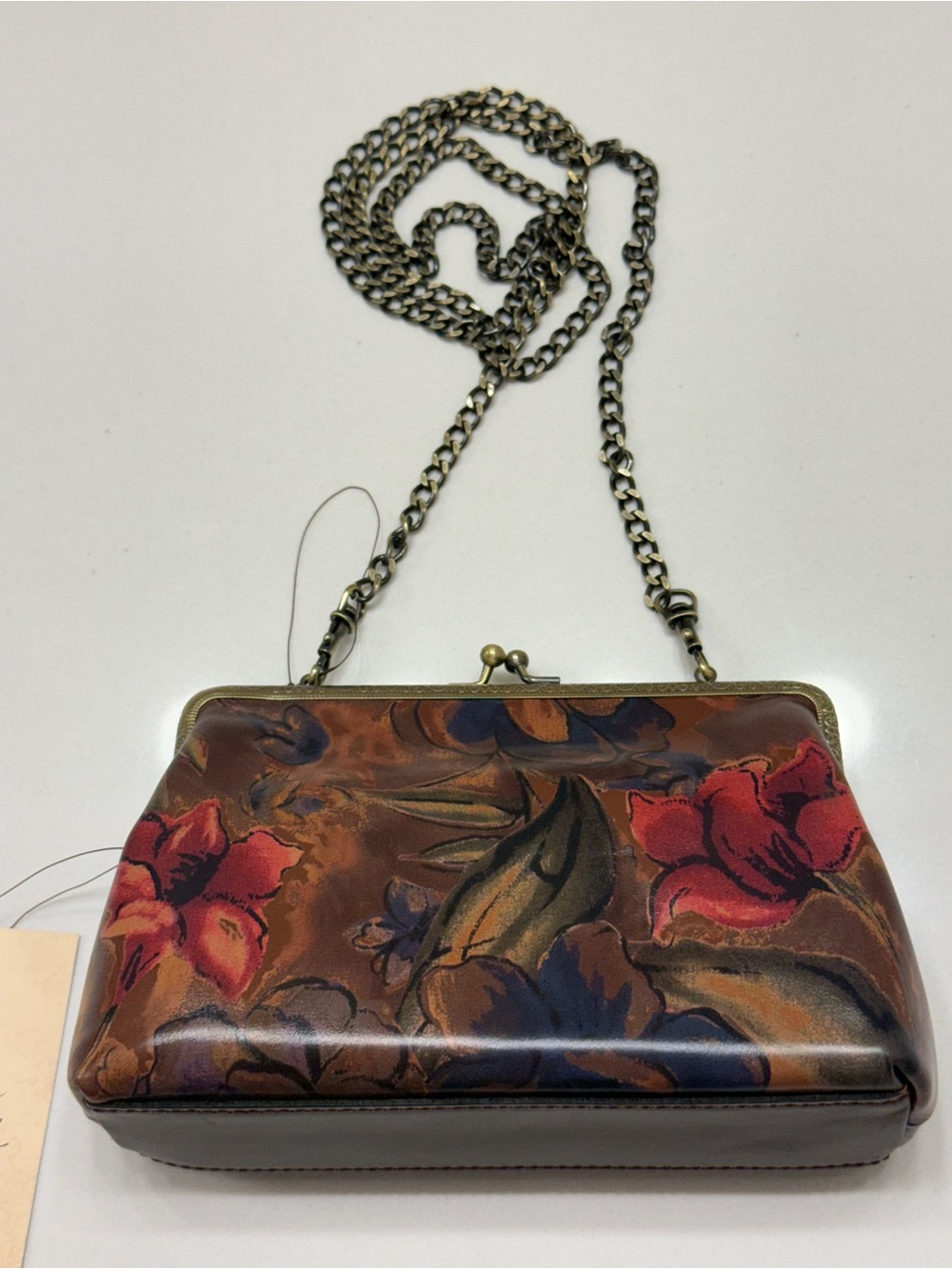 Patricia Nash Floral Leather Kiss-Lock Crossbody in Brown, Red, Navy 🥀NWT🥀